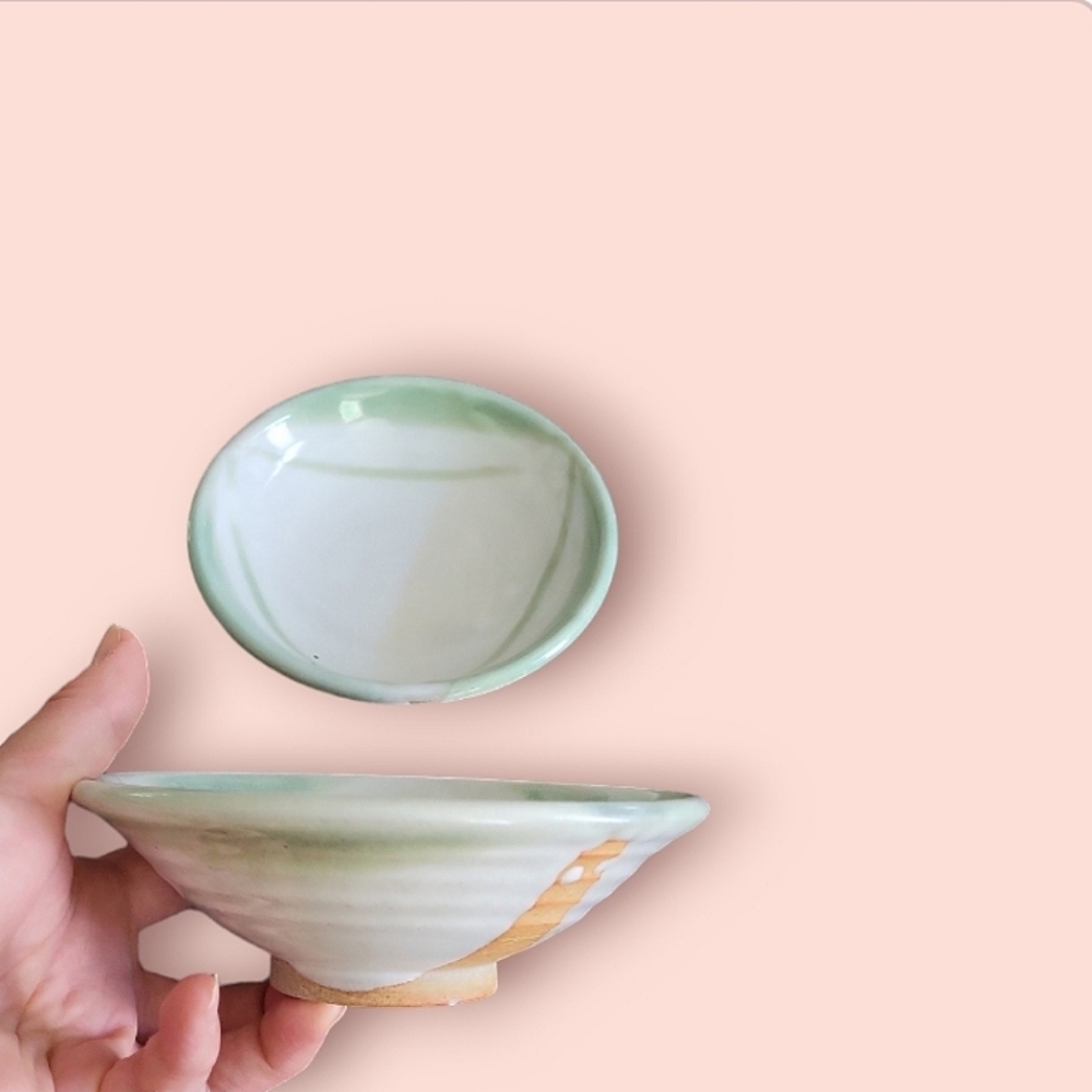 small greem clay plates handmade